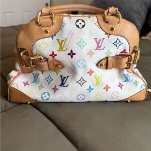 Louis Vuitton White Multicolor Monogram Satchel with Tan Trim